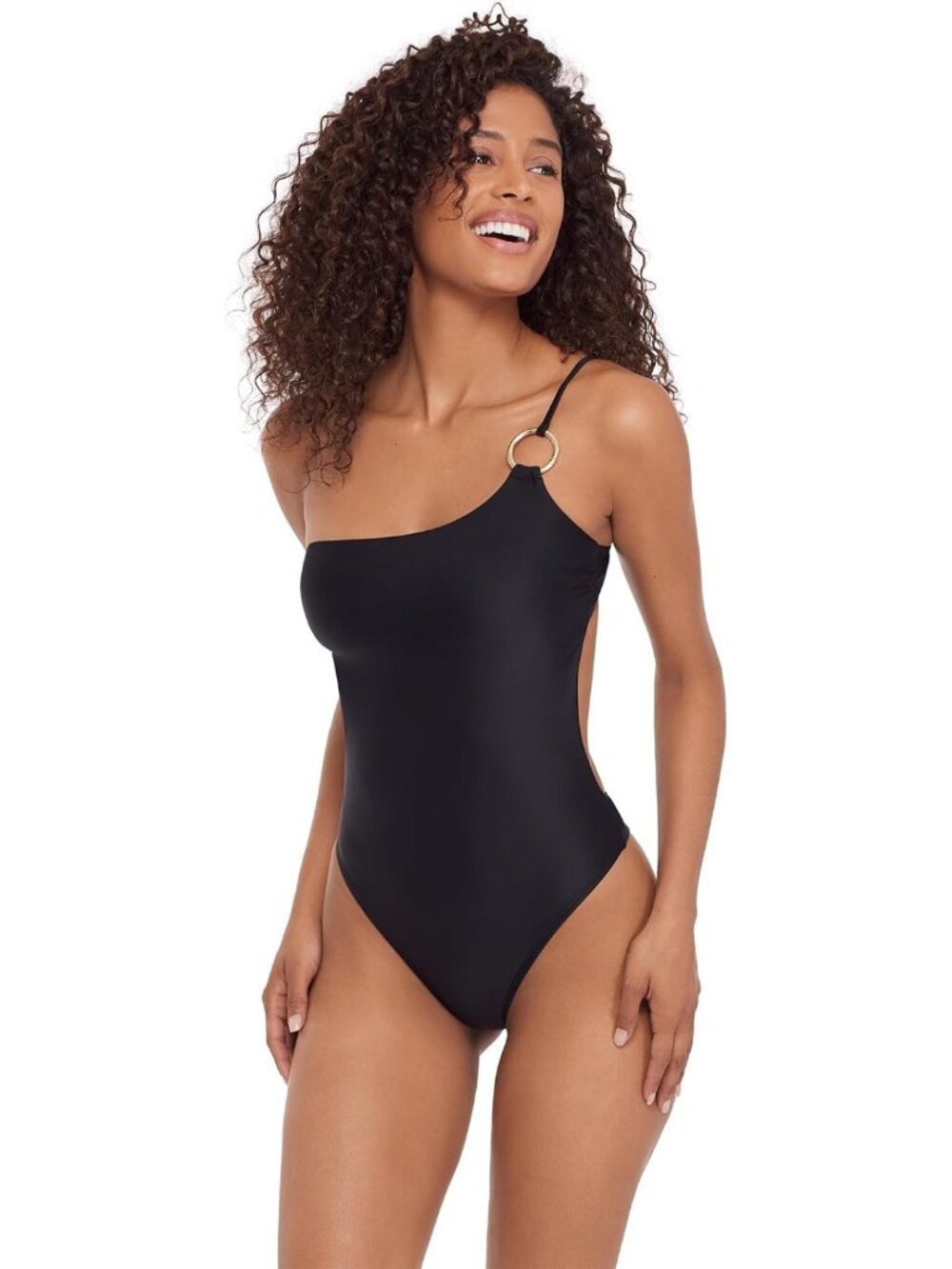 Chic Women's One Shoulder One Piece Swimsuit with Ring Detail & Open Back